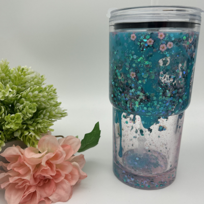 Blue-Rose Flower Lava Becher | 18OZ Becher Doppelwandig mit Deckel und Strohhalm