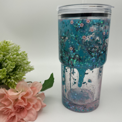 Blue-Rose Flower Lava Becher | 18OZ Becher Doppelwandig mit Deckel und Strohhalm