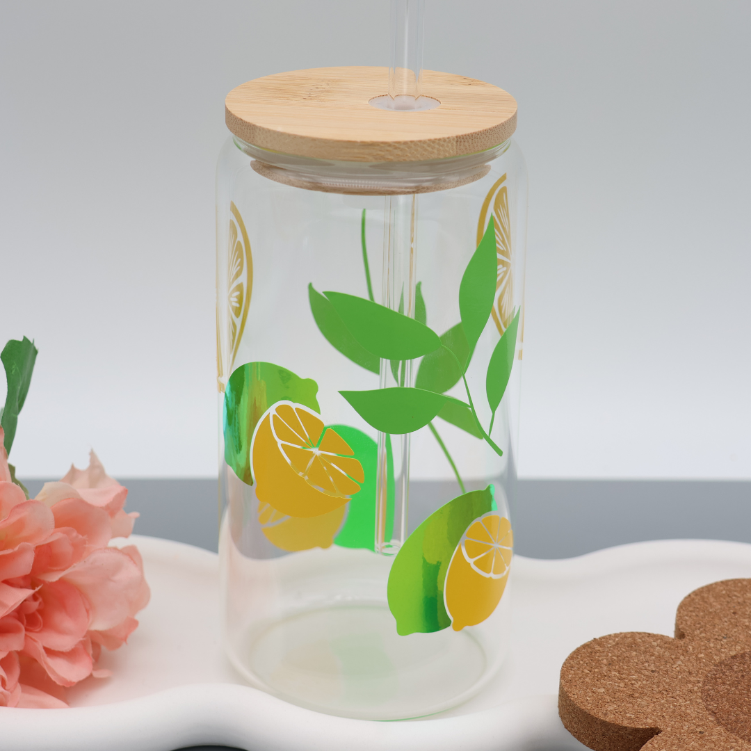 Lime | Trinkglas 500 ml | Strohhalm + Deckel
