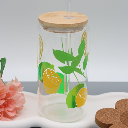 Lime | Trinkglas 500 ml | Strohhalm + Deckel