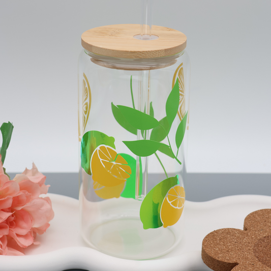 Lime | Trinkglas 500 ml | Strohhalm + Deckel