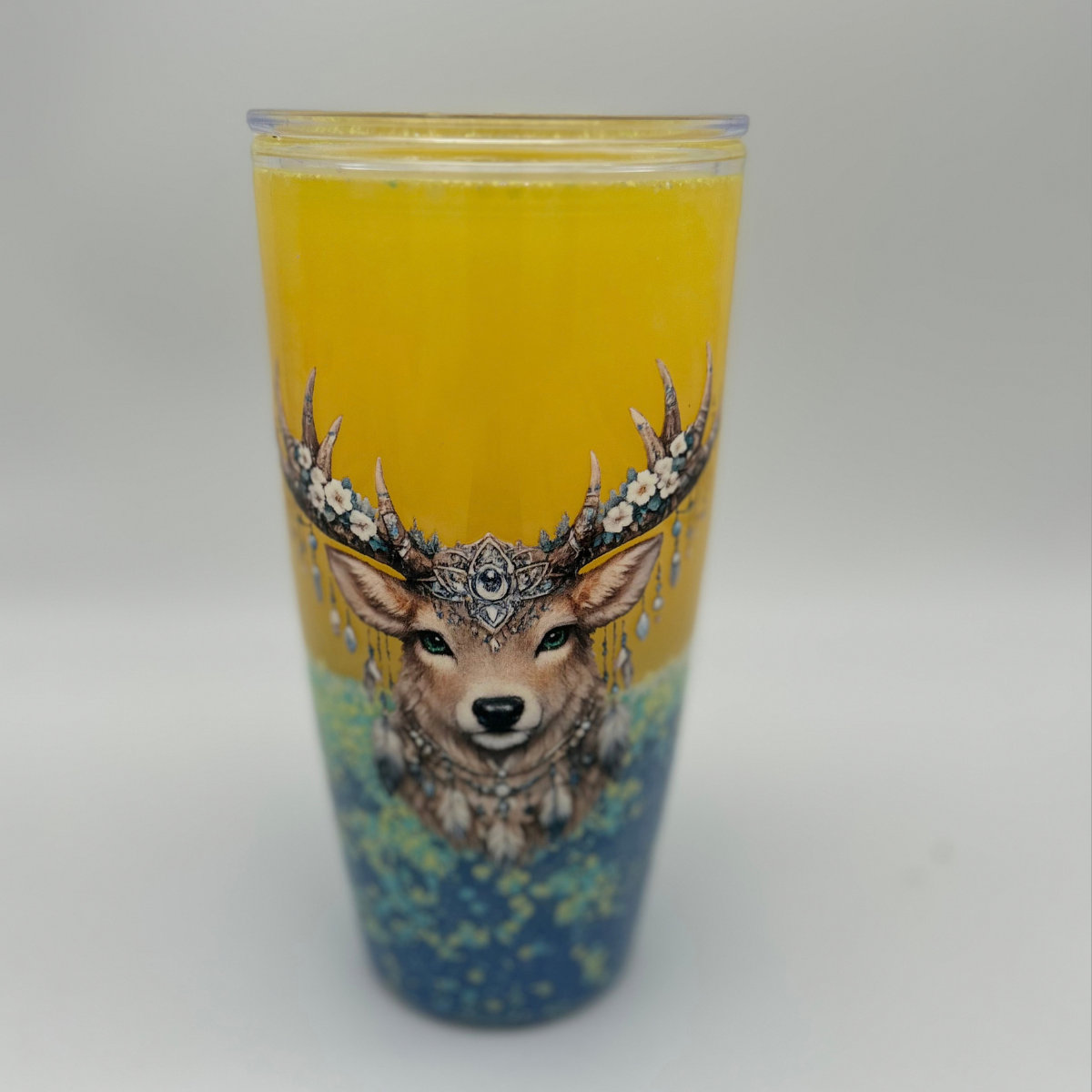 Spiritueller Hirsch Becher 800ml | Lava Becher mit Deckel und Strohhalm