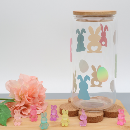 Glas mit Strohhalm und Deckel 500ml - Osterhasen