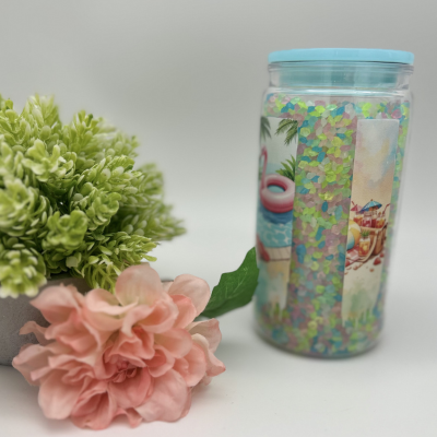 Beach Diamond Glow Becher | 16OZ Becher Doppelwandig mit Deckel und Strohhalm