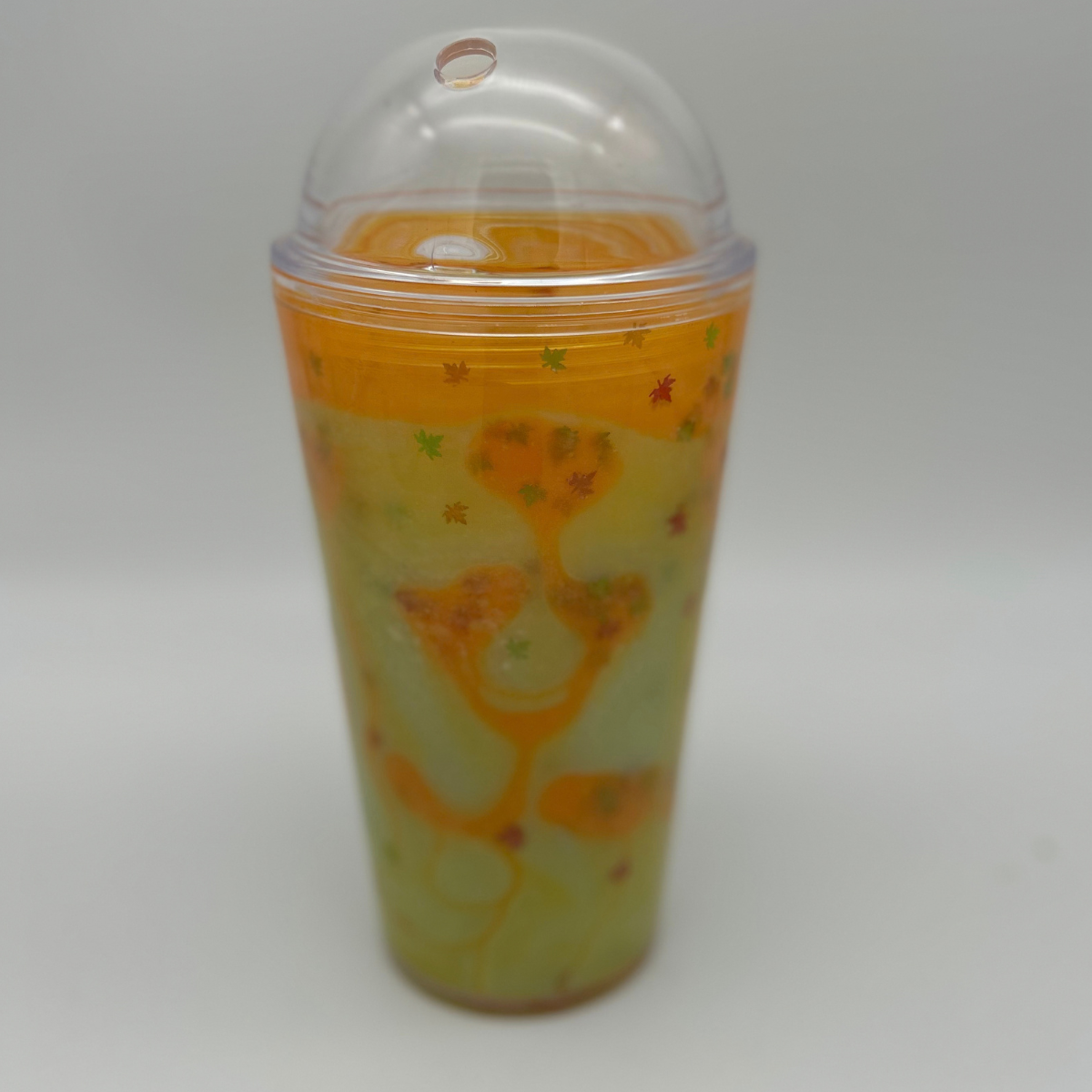 Grün-oranger Herbst 500ml Lava Becher mit Deckel und Strohhalm