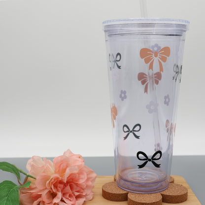 Trinkbecher Bows | Strohhalm + Deckel | 700 ml