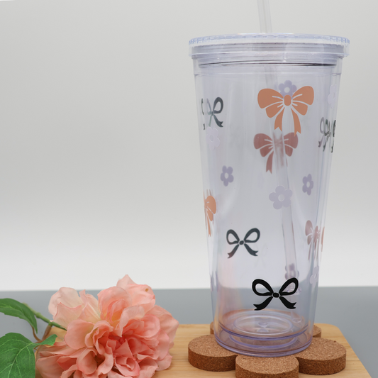 Trinkbecher Bows | Strohhalm + Deckel | 700 ml