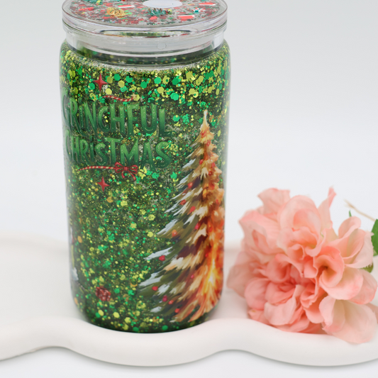 Snowglobe- / Glitzer-Becher - Mean One - mit Deko Deckel