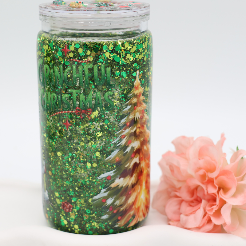 Snowglobe- / Glitzer-Becher - Mean One - mit Deko Deckel