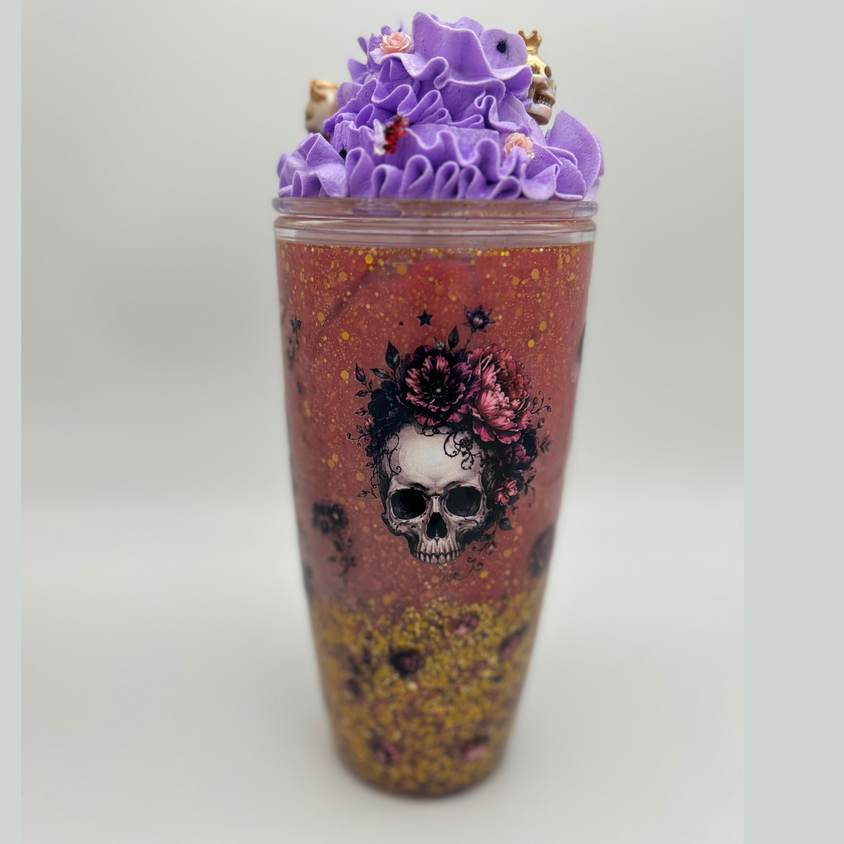 Totenkopf Becher 800ml | Lava Becher mit Sahne-Deckel und Strohhalm