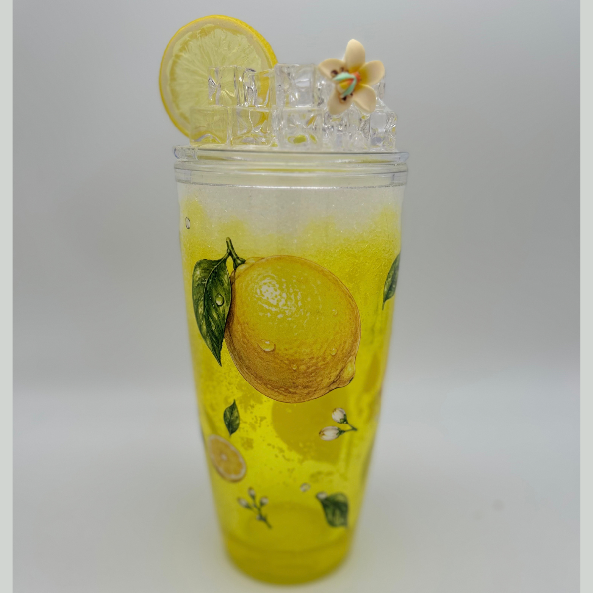 Zitronen Soda Becher 800ml | Lava Becher mit Deko-Deckel und Strohhalm