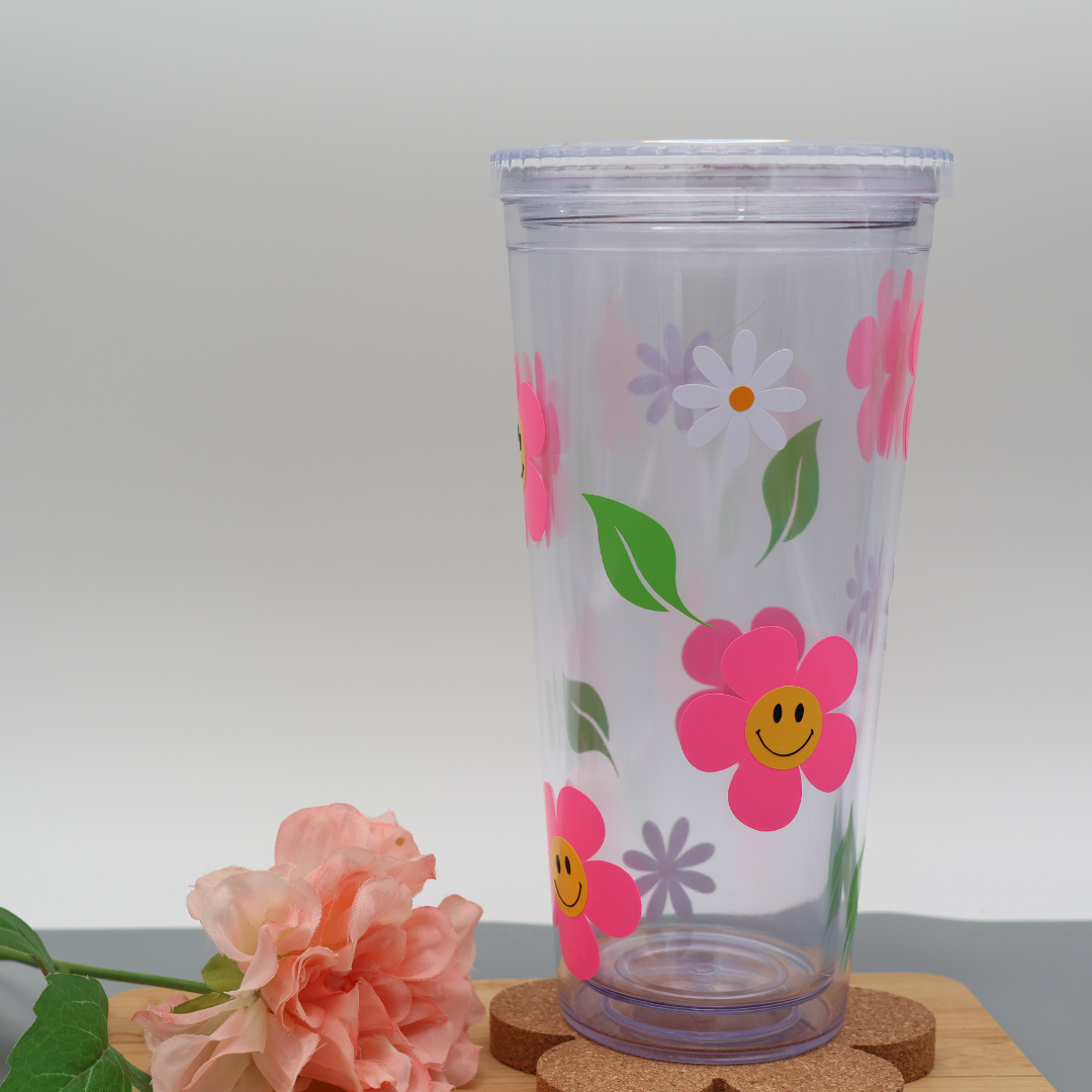 Trinkbecher mit Strohhalm - Smiley Flower