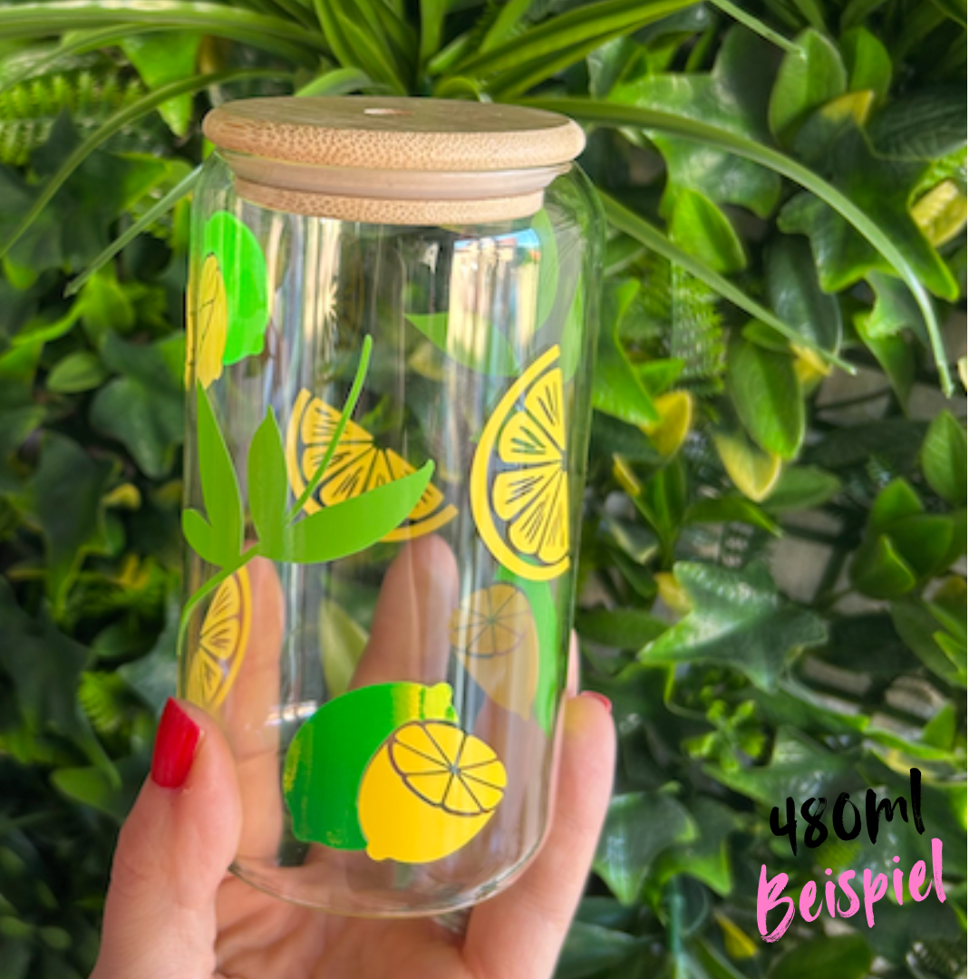 Lime | Trinkglas 500 ml | Strohhalm + Deckel