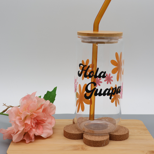 Hola Guapa | Trinkglas 500 ml | Strohhalm + Deckel
