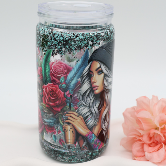 Snowglobe- / Glitzer-Becher - slow Flow - black blue girlie 480ml