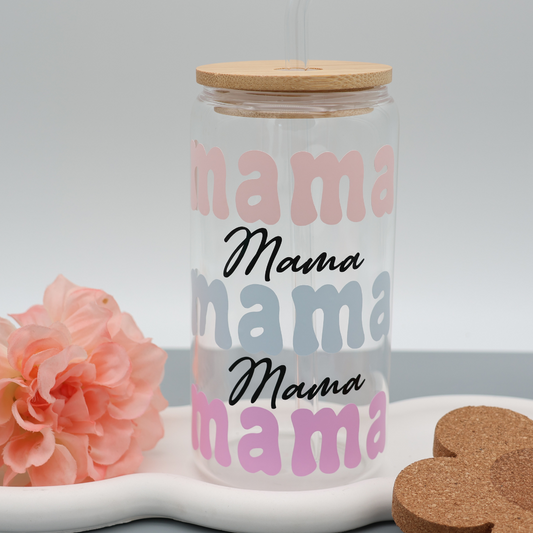 Mama Trinkglas | Trinkglas 500 ml | Strohhalm + Deckel