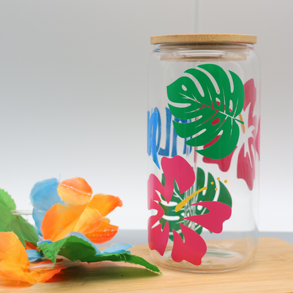 Aloha | Trinkglas 500 ml | Strohhalm + Deckel