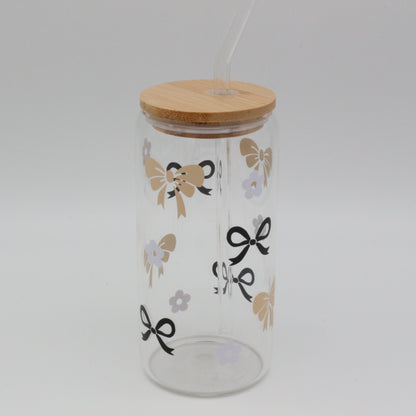 Schleifen | Trinkglas 500 ml | Strohhalm + Deckel
