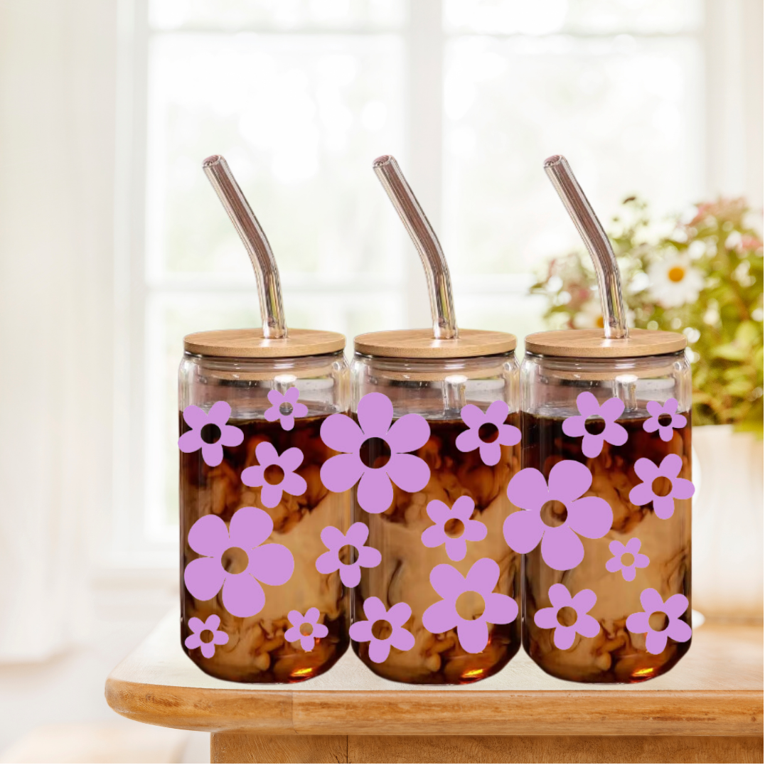 Glas mit Strohhalm - Boho Blumen