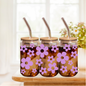 Boho Blumen | Trinkglas 500 ml | Strohhalm + Deckel