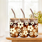 Boho Blumen | Trinkglas 500 ml | Strohhalm + Deckel