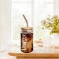 Glasbecher mit Strohhalm personalisiert + 2 Blumen