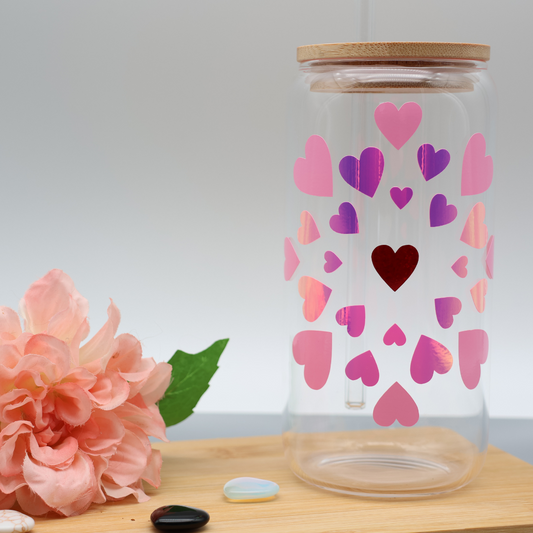 Blume aus Herzen | Trinkglas 500 ml | Strohhalm + Deckel