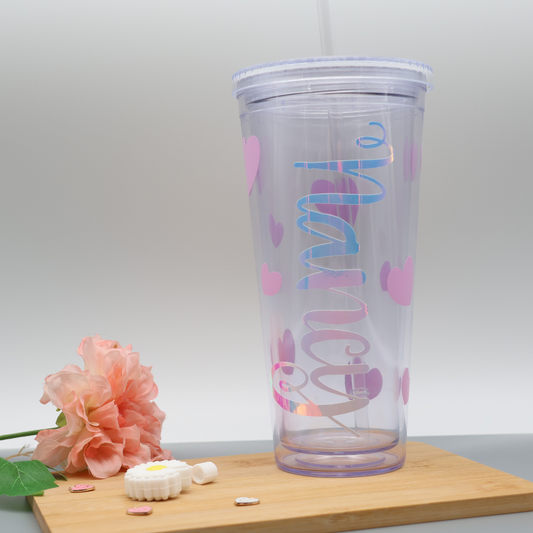 Trinkbecher mit Strohhalm - Hearts personalisiert