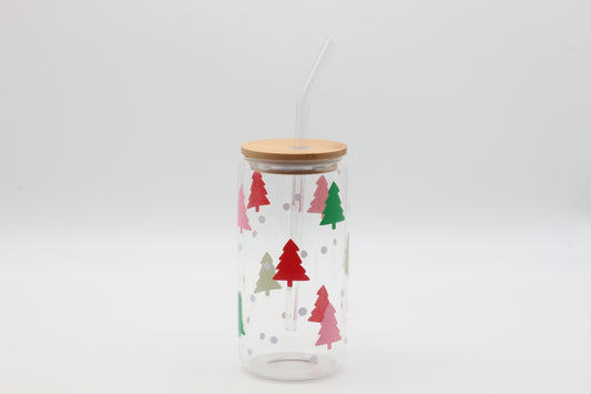 Glas mit Strohhalm und Deckel - Tannenbaum