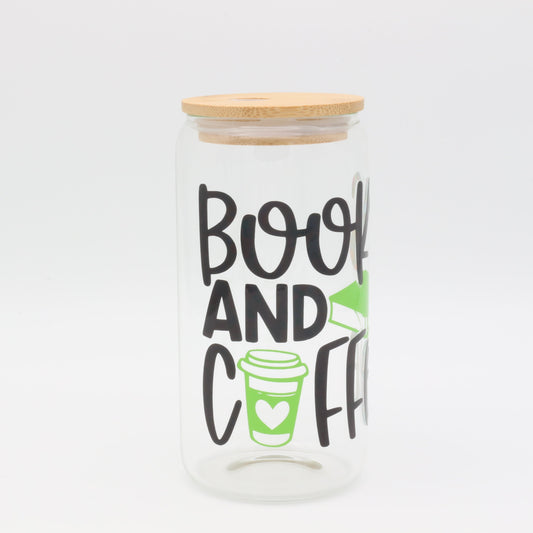 Books & Coffee | Trinkglas 500 ml | Strohhalm + Deckel