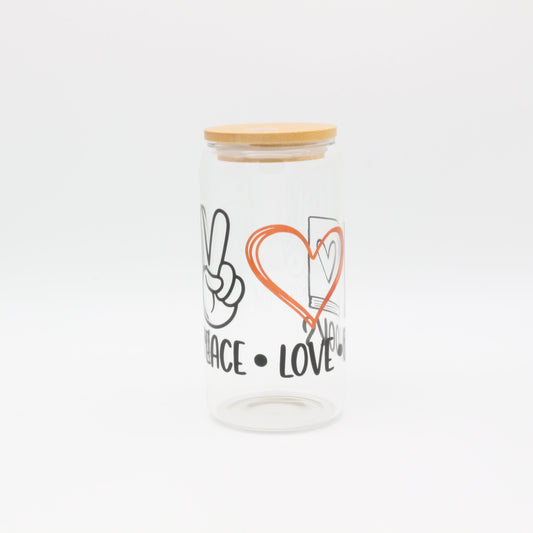 Peace Love Books | Trinkglas 500 ml | Strohhalm + Deckel