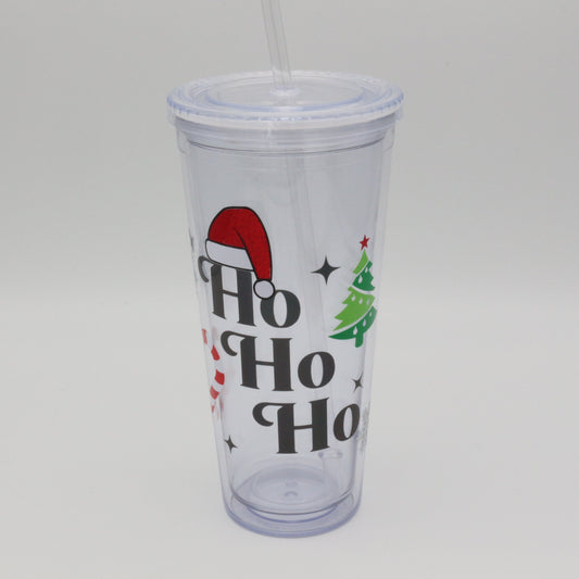 Trinkbecher mit Strohhalm - "Ho Ho Ho"