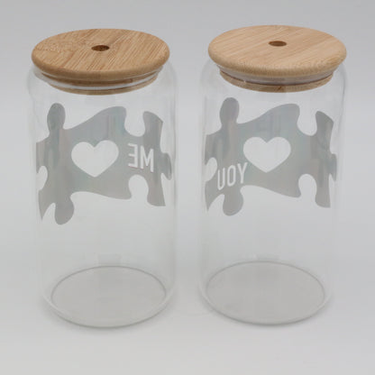 Set You & Me - 2 Gläser (je 460ml) mit Strohhalm und Deckel