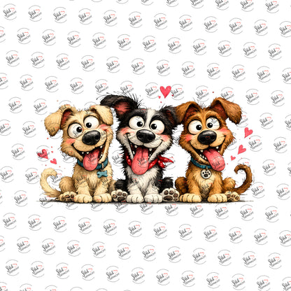 Fröhliche Hundebande als UV-DTF Sticker einzeln