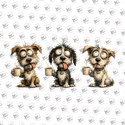 Kaffeehunde als UV-DTF Sticker einzeln