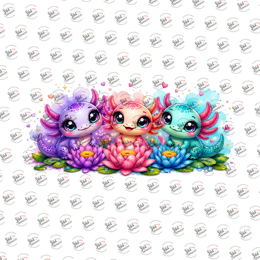 Axolotl auf Seerosen