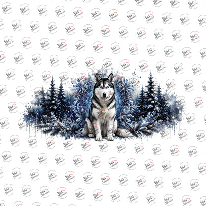 Husky im Winterwald als UV-DTF Sticker einzeln