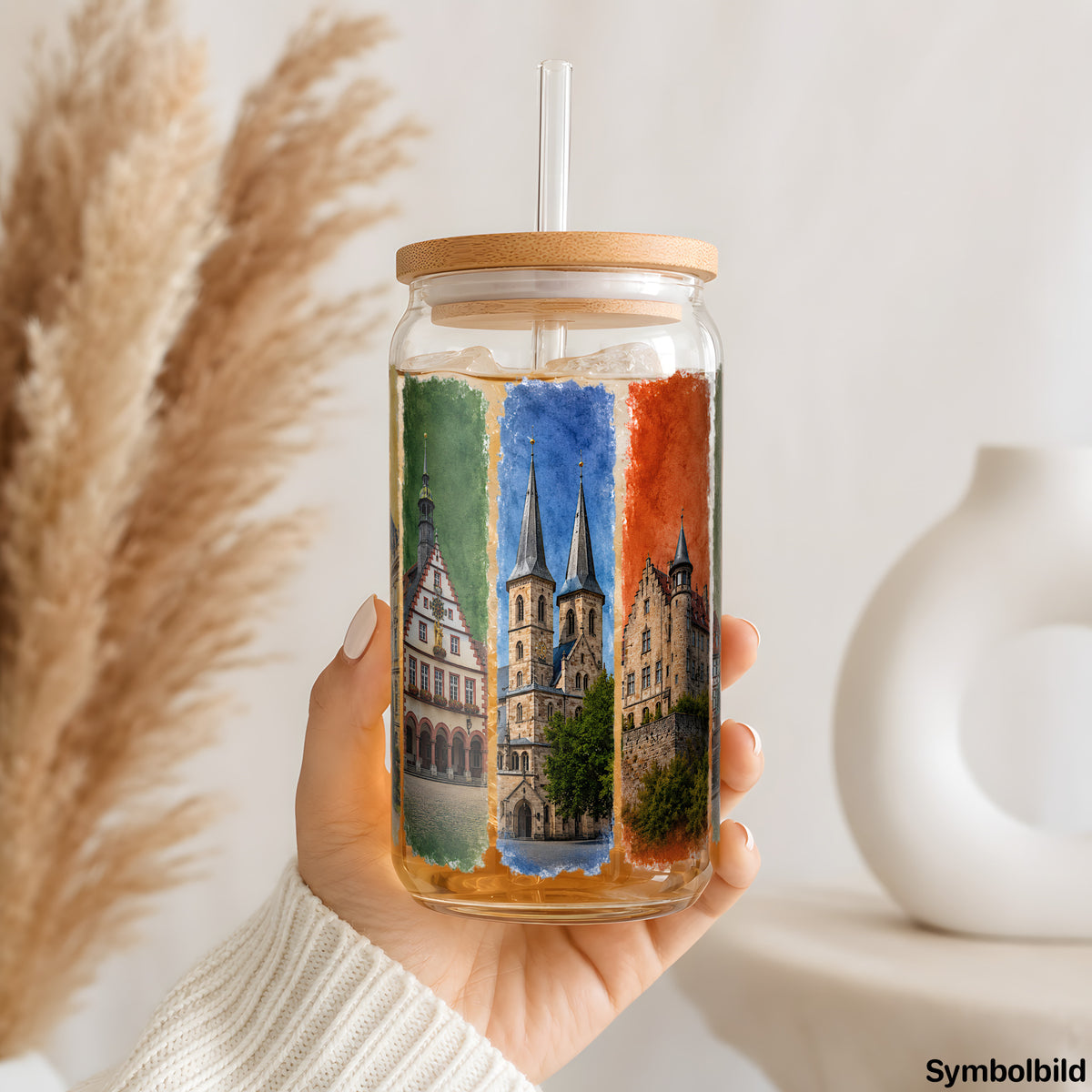 Coburger Ansichten als UV-DTF Sticker auf einem 16oz Glasbecher