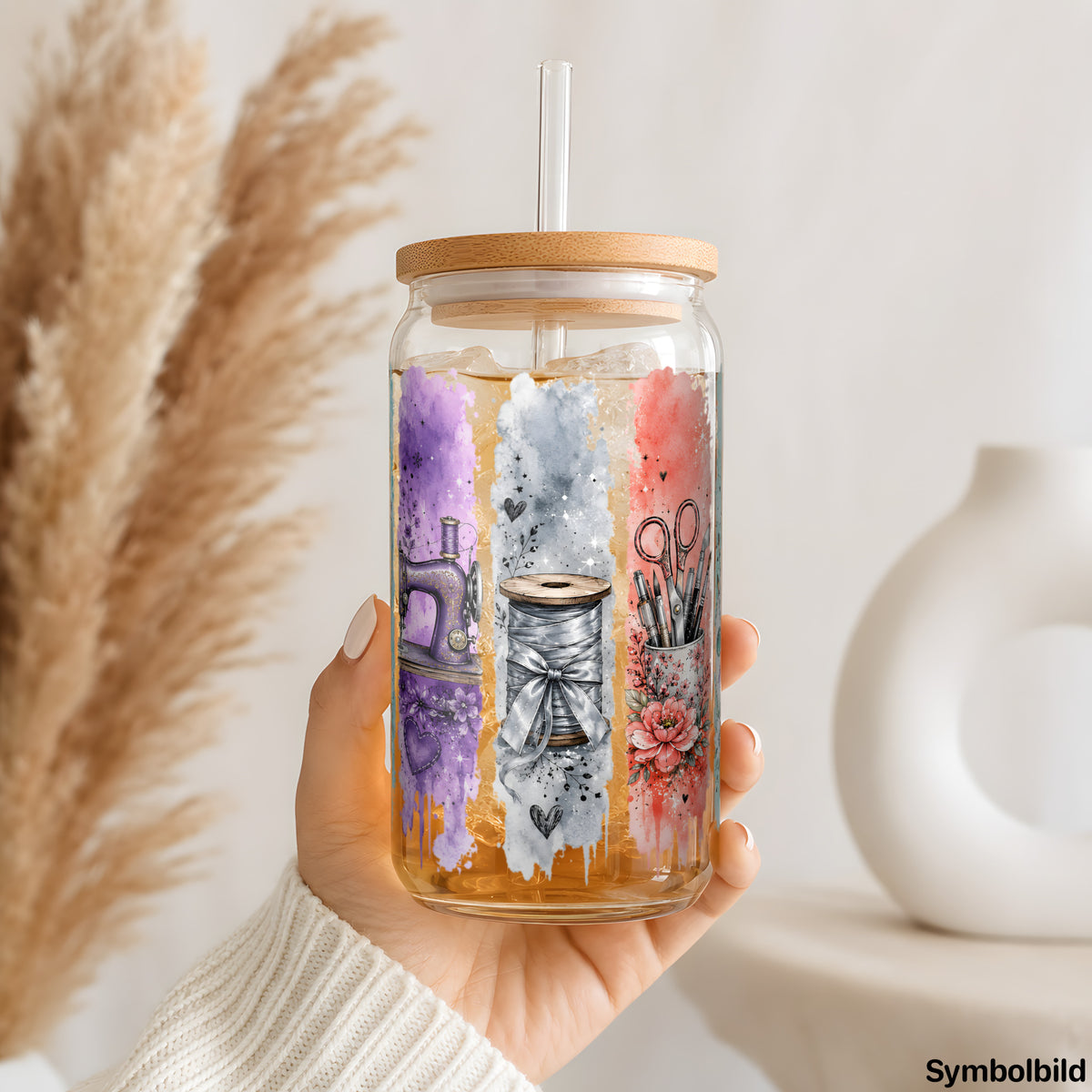 Bastelstreifen als UV-DTF Sticker auf einem 16oz Glasbecher
