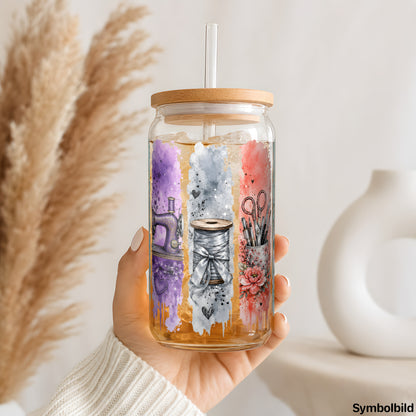 Bastelstreifen als UV-DTF Sticker auf einem 16oz Glasbecher