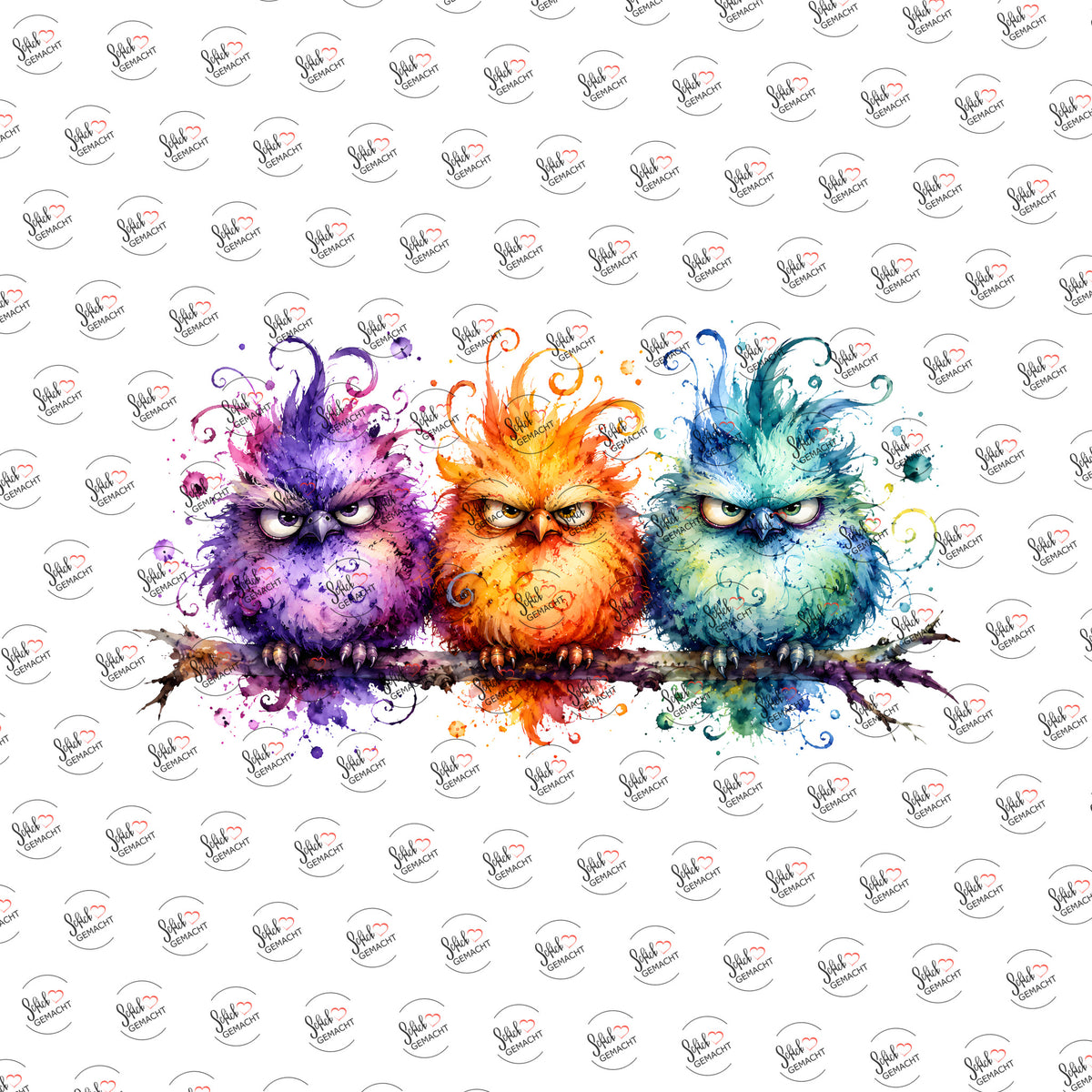 Zottelige Eulen als UV-DTF Sticker einzeln
