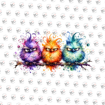 Zottelige Eulen als UV-DTF Sticker einzeln