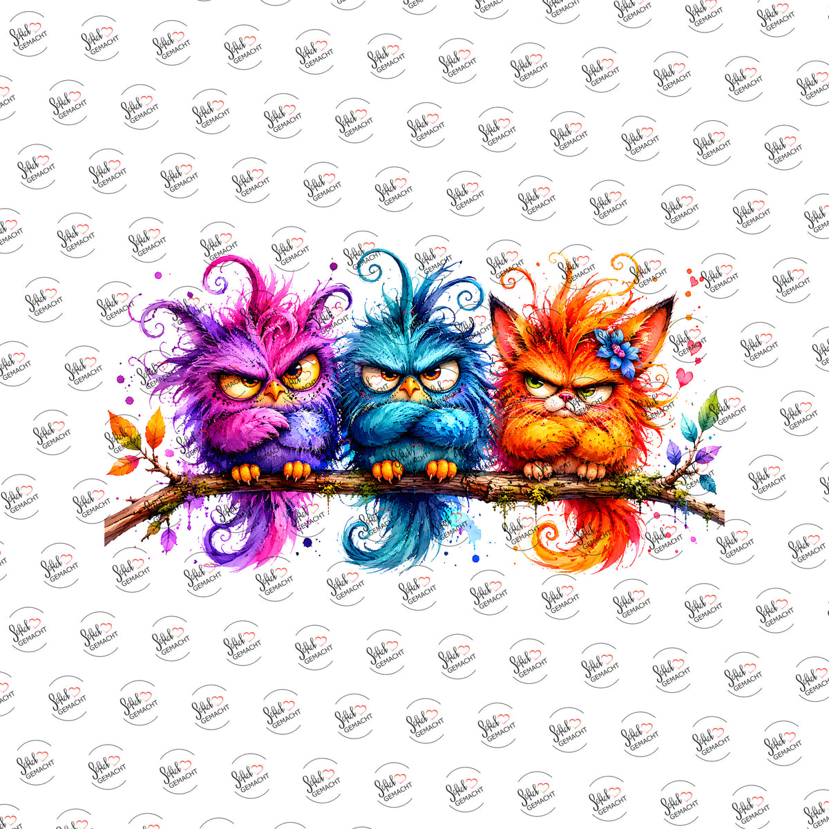 Grimmige Federbälle als UV-DTF Sticker einzeln