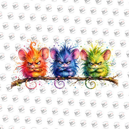 Grimmige Mäuse als UV-DTF Sticker einzeln