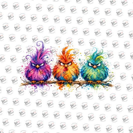 Grimmige Vögel in Bunt
