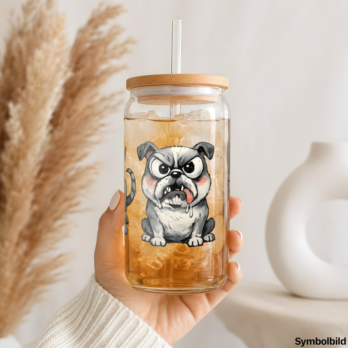 Hunde mit Charakter als UV-DTF Sticker auf einem 16oz Glasbecher