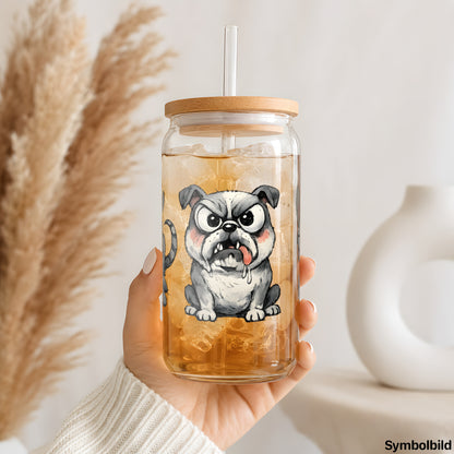 Hunde mit Charakter als UV-DTF Sticker auf einem 16oz Glasbecher