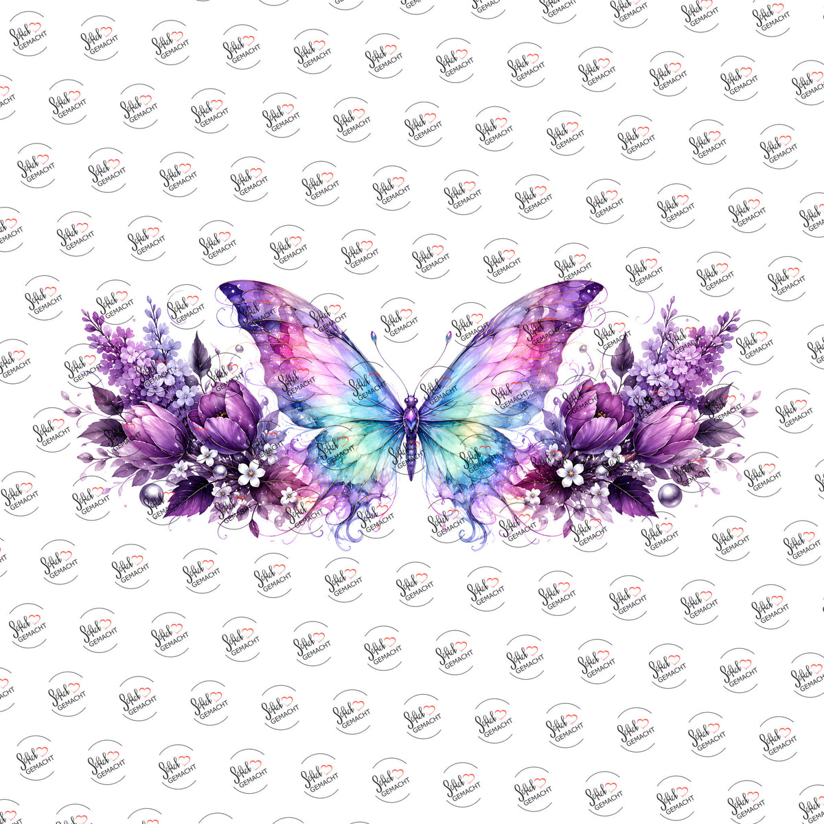 Schmetterling im Flieder als UV-DTF Sticker einzeln