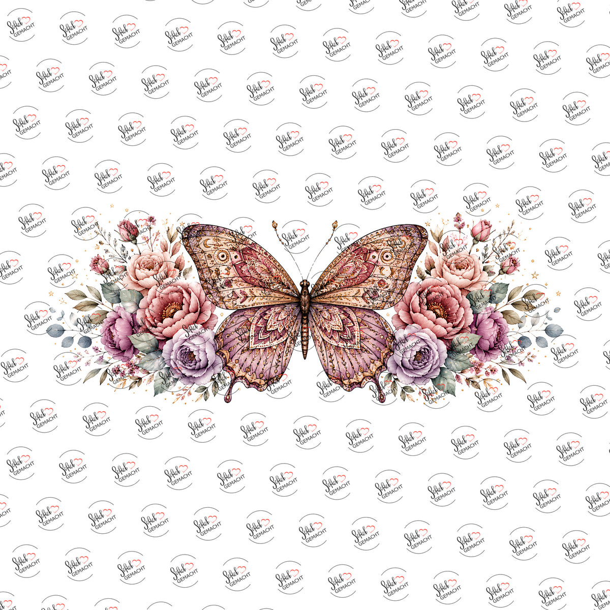 Schmetterling im Rosenbeet als UV-DTF Sticker einzeln