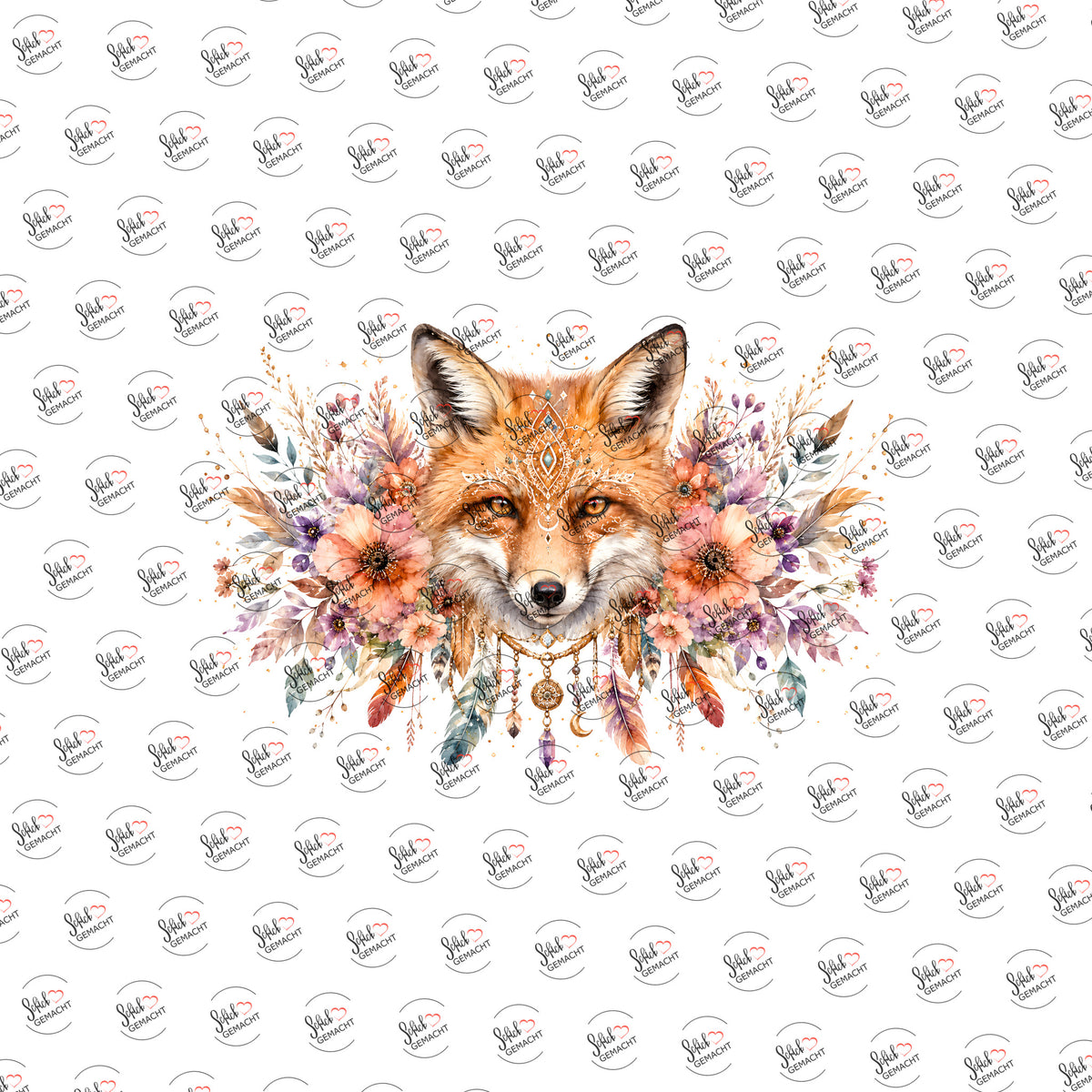 Fuchs im Blütenkranz als UV-DTF Sticker einzeln